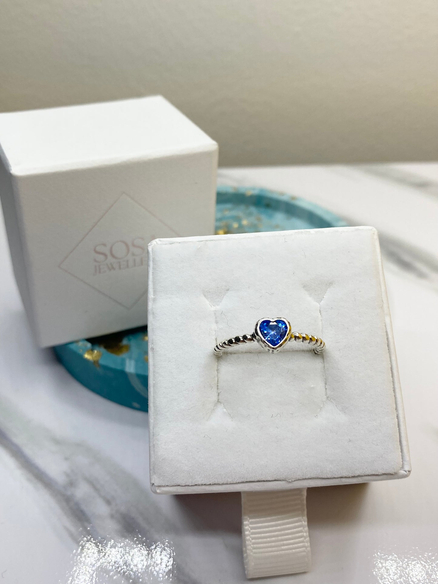 Blue Zircon Heart Ring