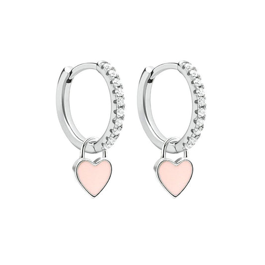 Heart Diamante Huggie Hoops (Silver)